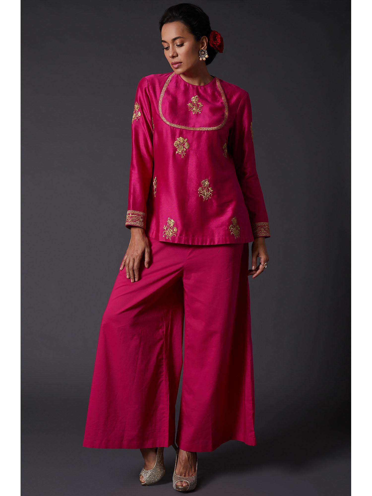 fuchsia pink embroidered tunic