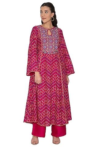 fuchsia pink printed kalidar kurta with pants