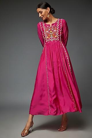 fuchsia pink silk embroidered tunic