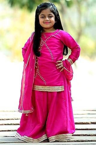 fuchsia pink silk sharara set for girls