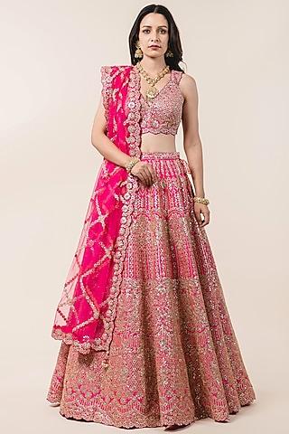 fuchsia pink taffeta sequins embellished lehenga set