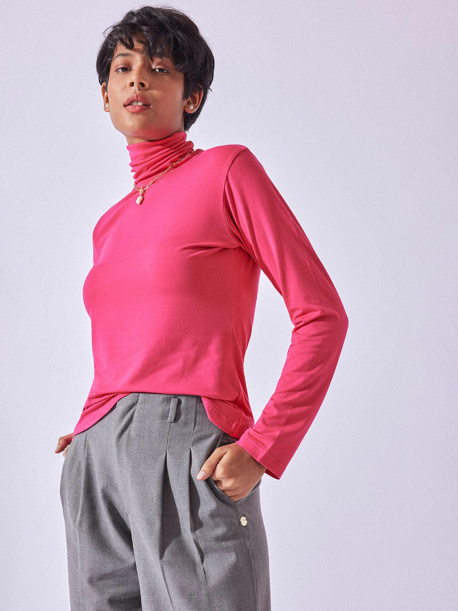 fuchsia pink turtle neck top