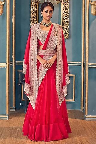 fuchsia pink zardosi embroidered lehenga set