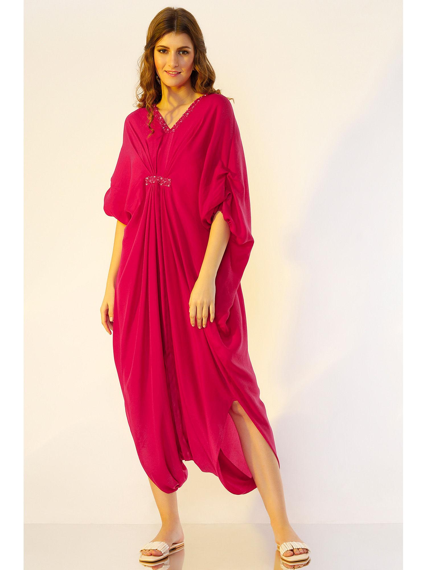 fuchsia pleated dress