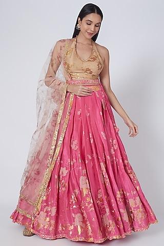 fuchsia pleated lehenga set