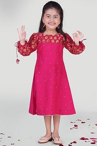 fuchsia polyester viscose dress for girls