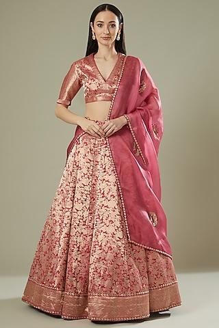 fuchsia printed & embroidered lehenga set