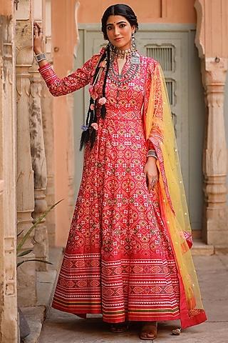 fuchsia printed anarkali set