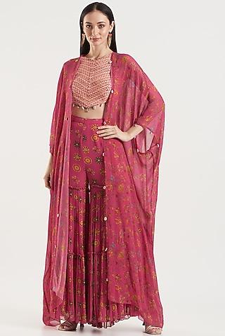 fuchsia printed cape set