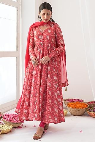 fuchsia printed kalidar anarkali set