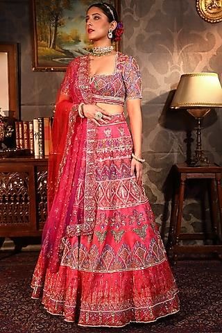 fuchsia printed lehenga set