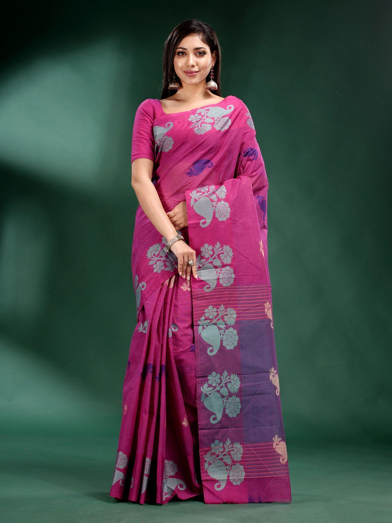 fuchsia pure cotton handwoven soft saree