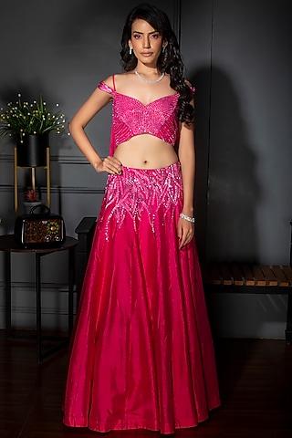 fuchsia pure silk lehenga set