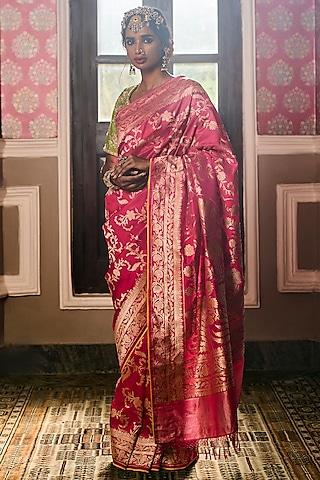 fuchsia pure silk zari work banarasi handloom saree