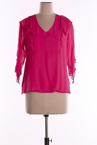 fuchsia ruffled top