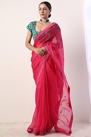 fuchsia saree set with embroidery