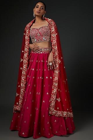 fuchsia silk embellished lehenga set