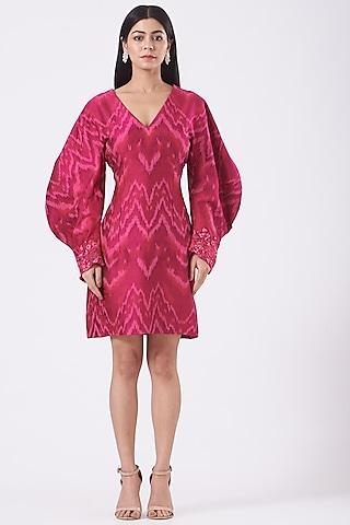 fuchsia silk ikat dress