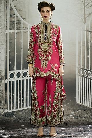 fuchsia silk printed high-low tunic
