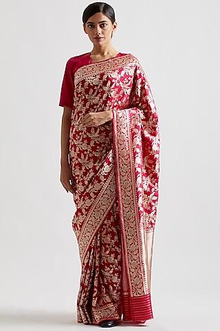 fuchsia silk saree