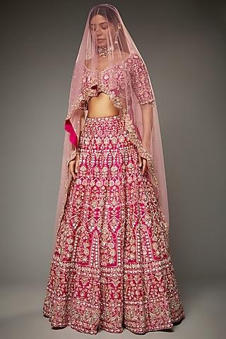 fuchsia soft organza embroidered lehenga set