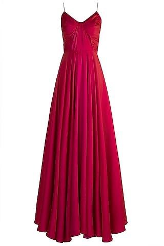 fuchsia spaghetti drape gown