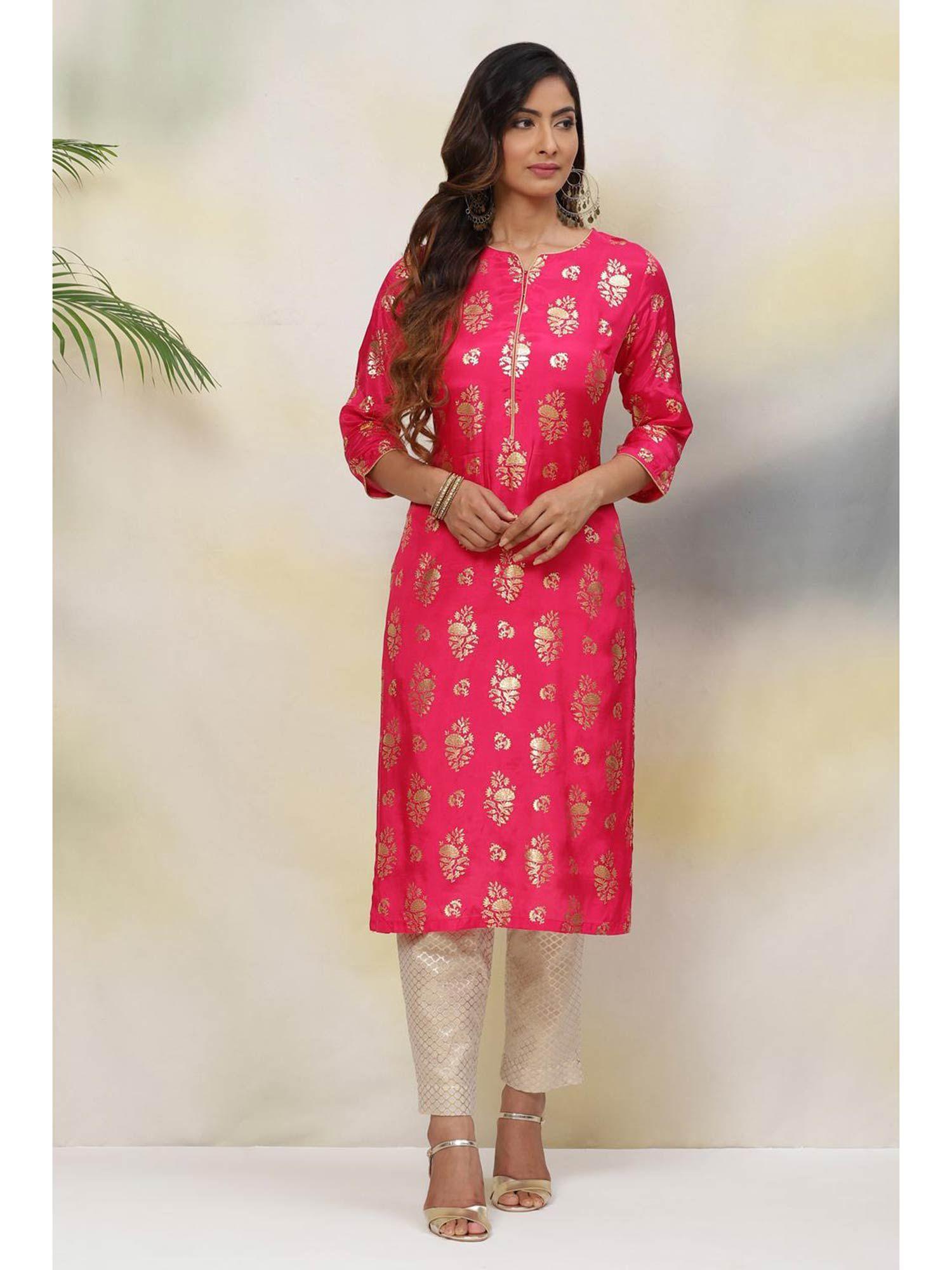 fuchsia straight viscose kurtas