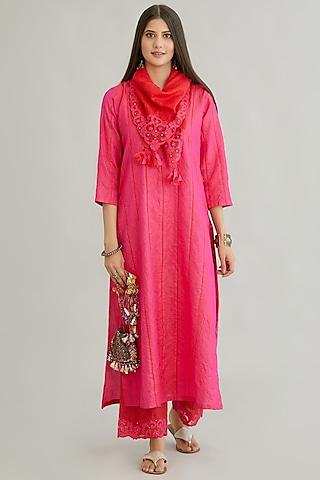 fuchsia striped straight kurta set