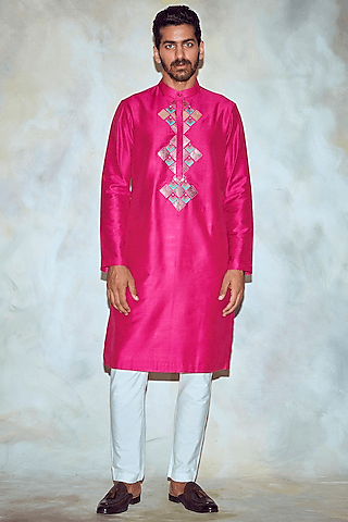 fuchsia thread embroidered kurta