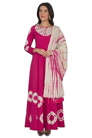 fuchsia tie-dye anarkali with dupatta