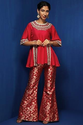 fuchsia tussar zardosi embellished tunic