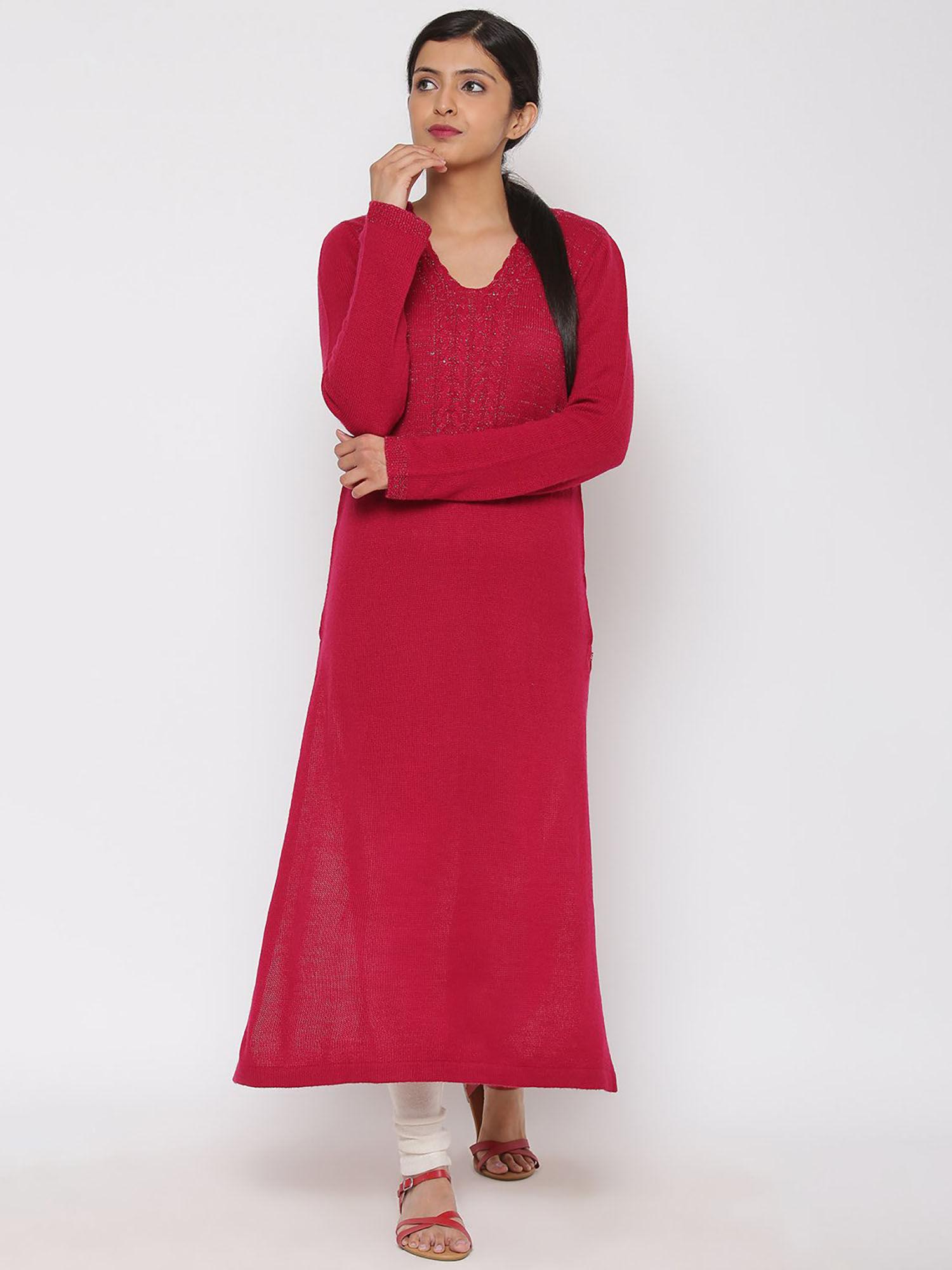 fuchsia woven kurti