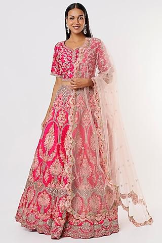 fuchsia zardosi embellished lehenga set