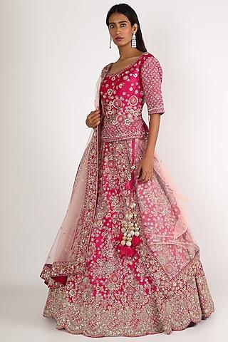 fuchsia zari embroidered lehenga set