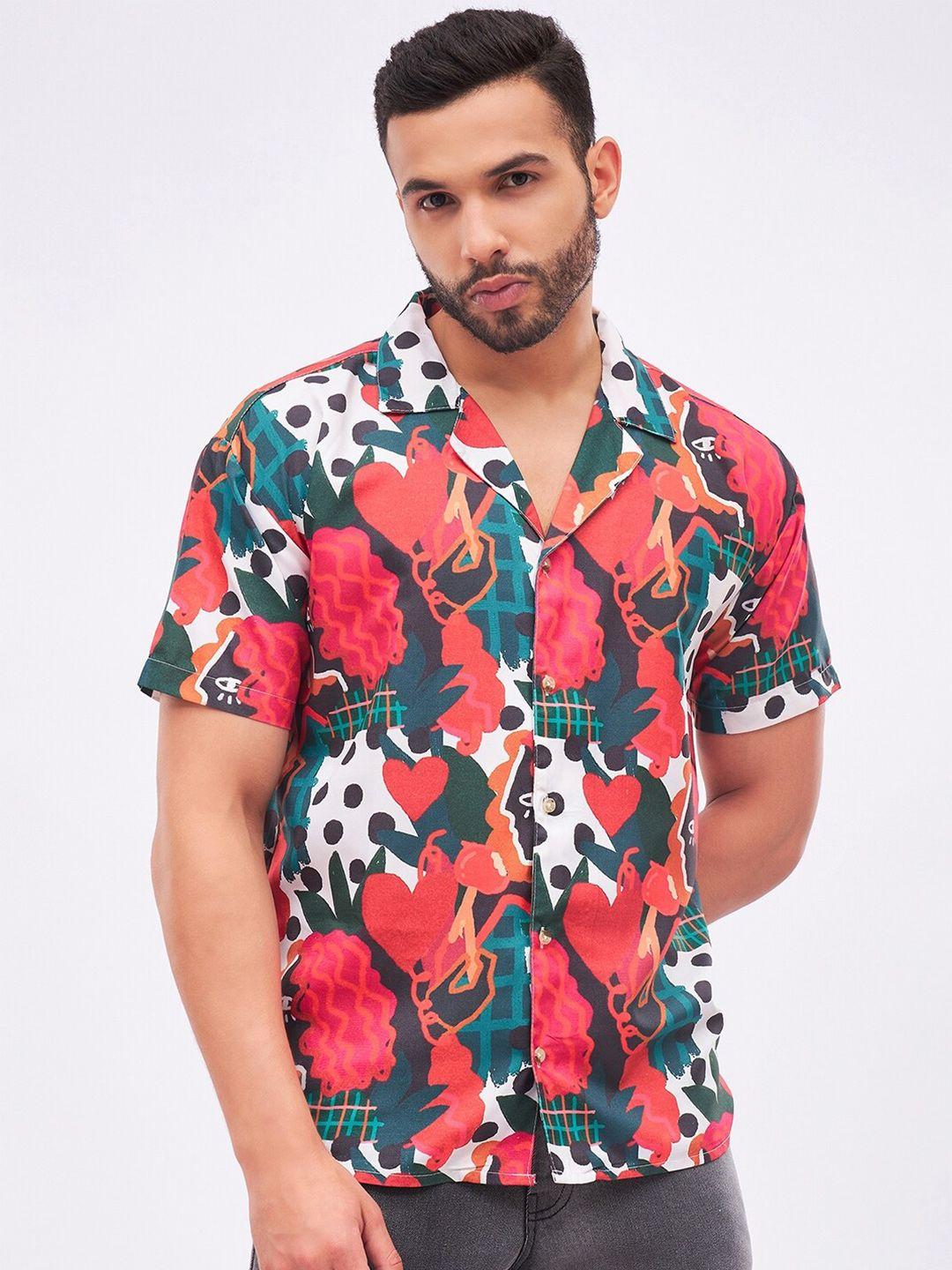 fugazee abstract printed cuban collar relaxed boxy casual shirt