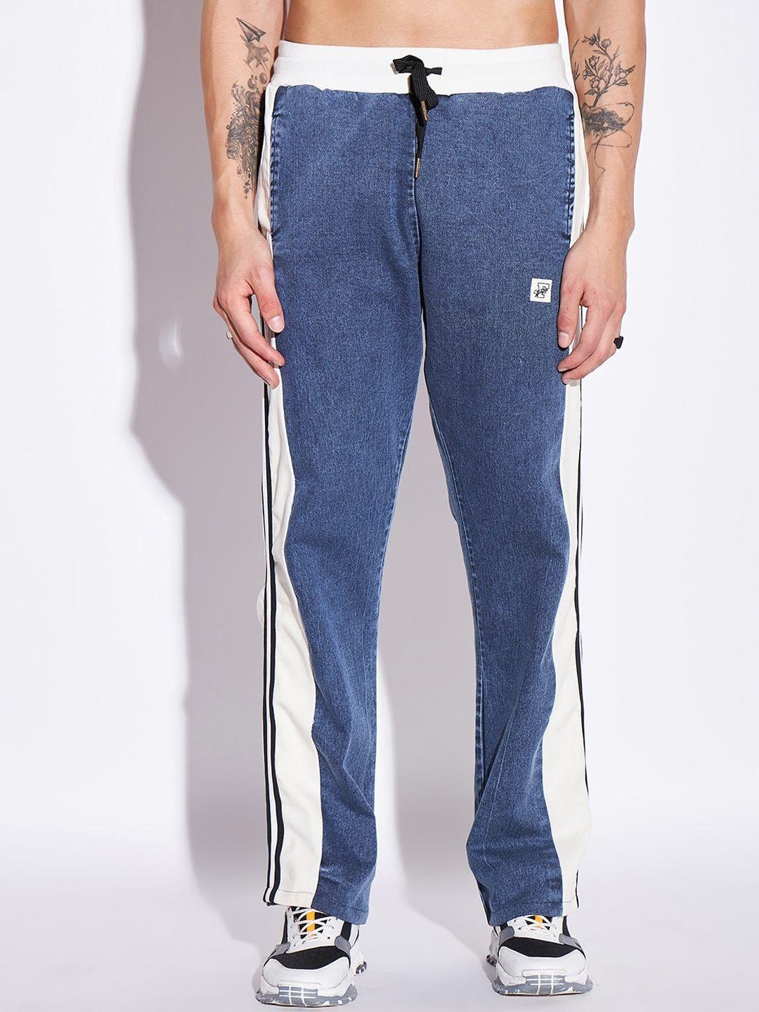 fugazee blue men washed snapbutton detail flared pure cotton track pants