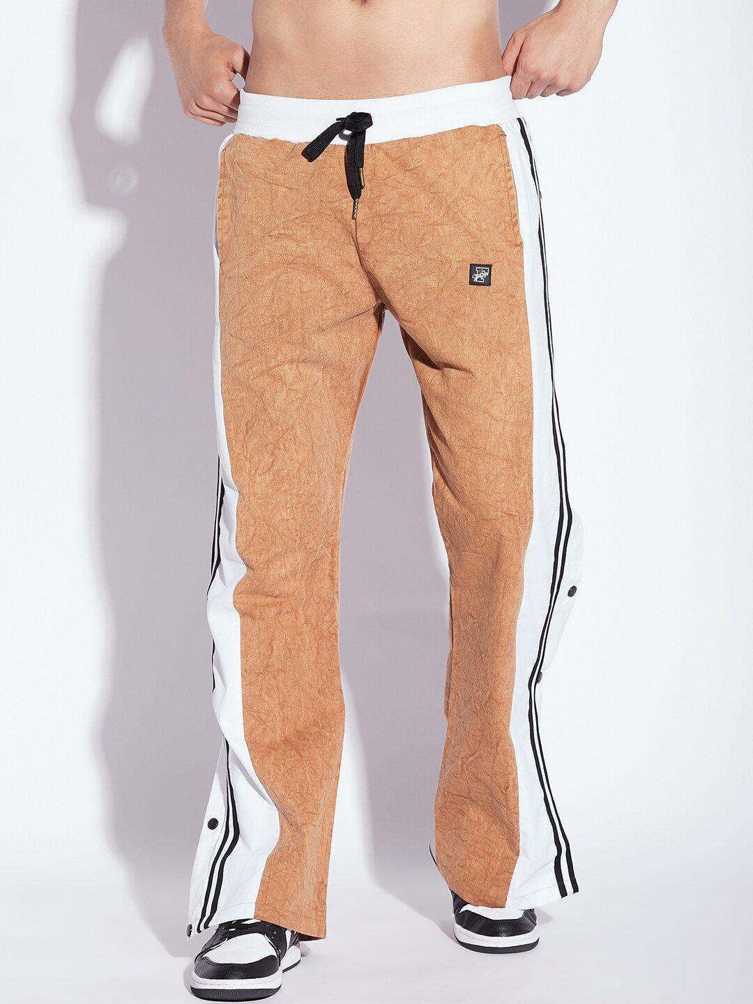 fugazee brown men washed pure cotton flared track pants