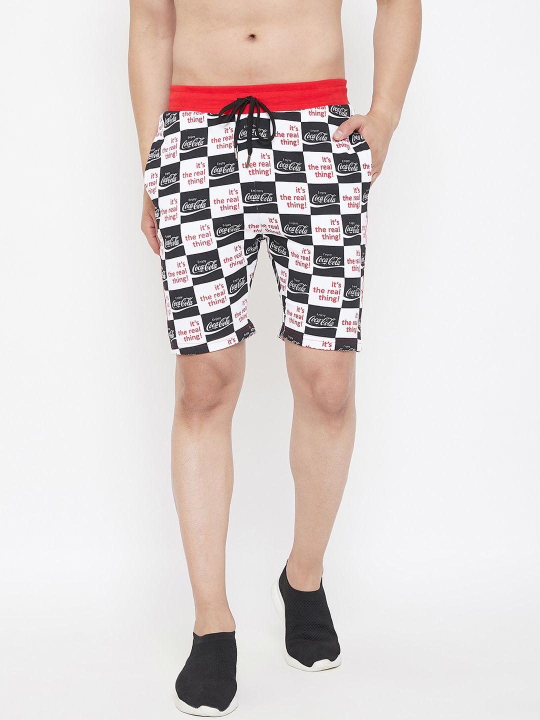 fugazee men black & white checked slim fit regular shorts with side stripes