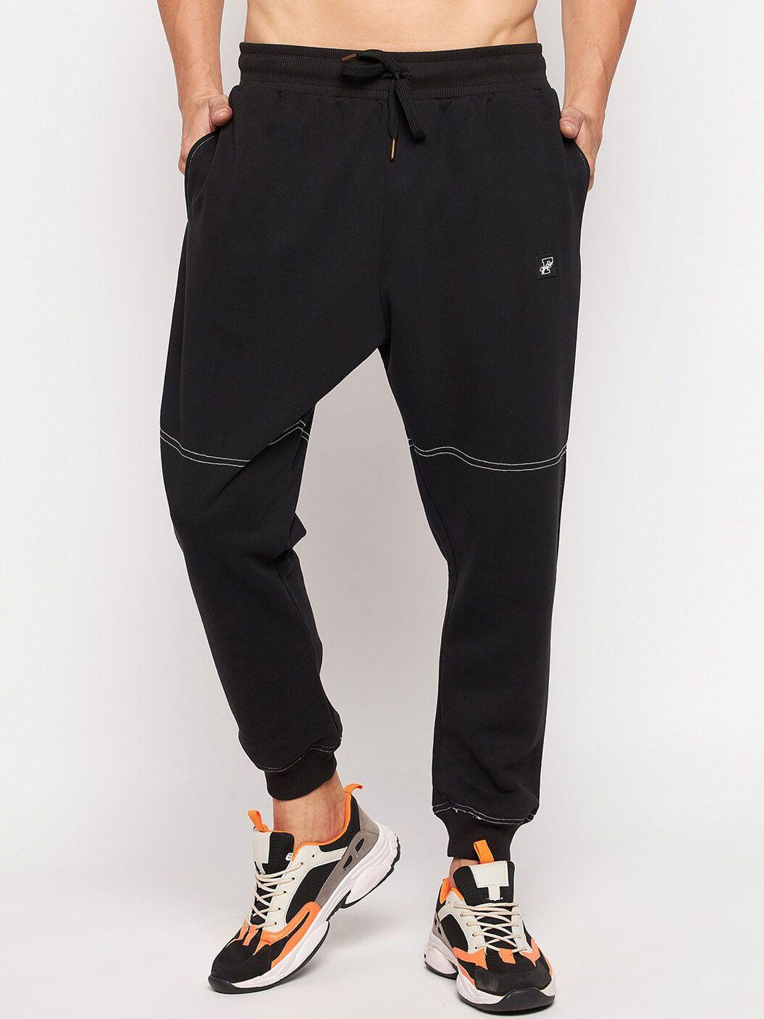 fugazee men black solid cotton track pants