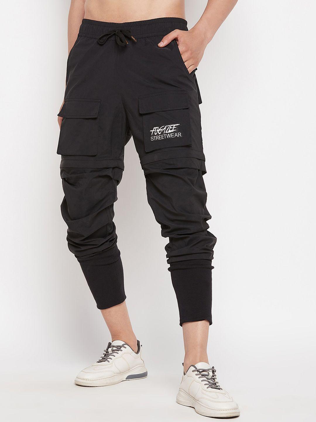 fugazee men black solid pure cotton detachable joggers