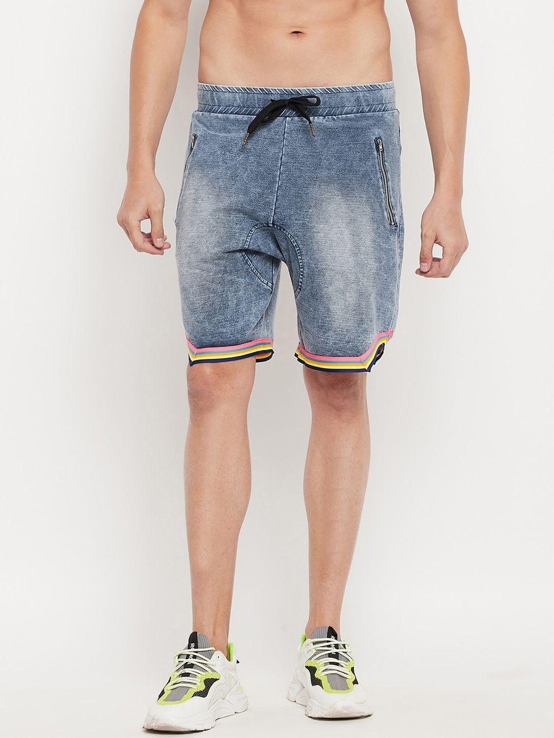 fugazee men blue washed denim shorts