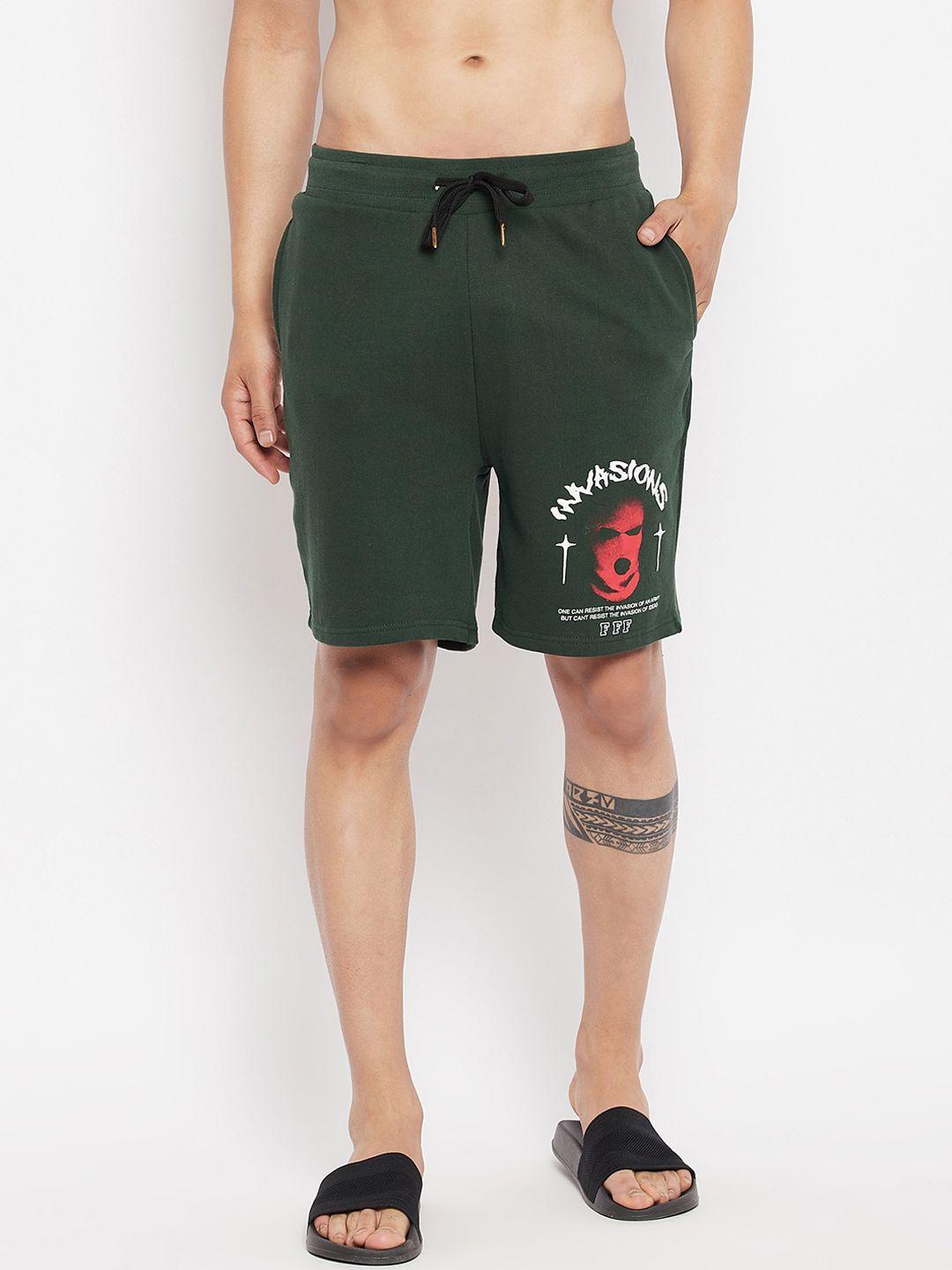 fugazee men green loose fit shorts