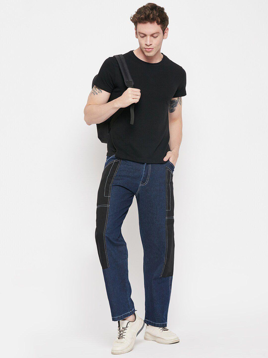 fugazee men loose relaxed fit colourblocked cotton jeans