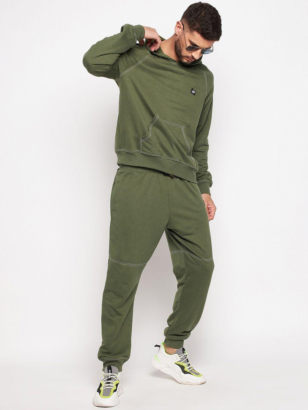 fugazee men olive green solid relaxed-fit pure cotton track pant