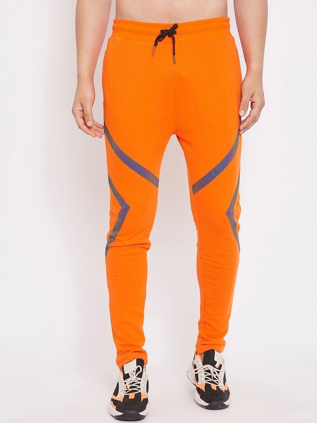 fugazee men orange solid slim-fit trackpants