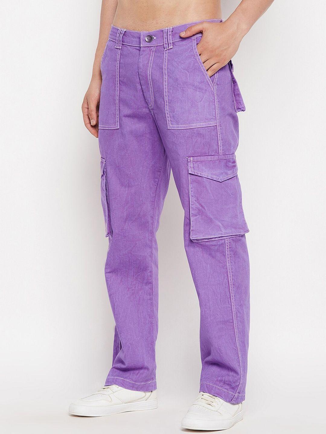 fugazee men purple solid pure cotton relaxed fit jeans