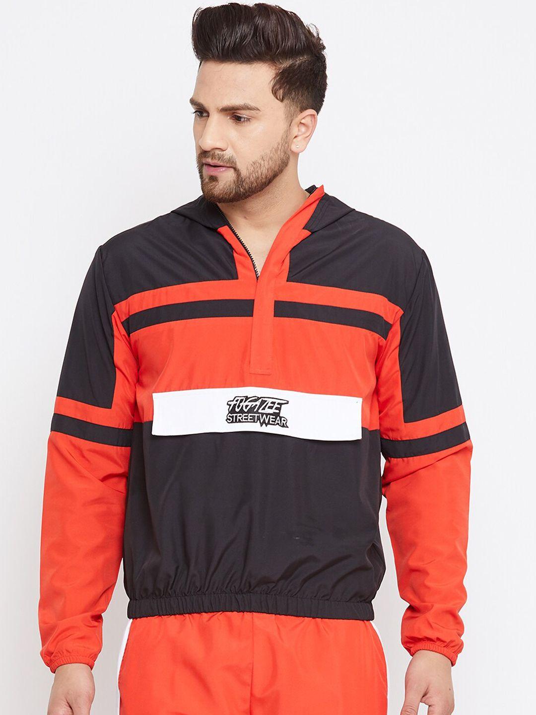 fugazee men red colourblocked windcheater and water resistant bomber