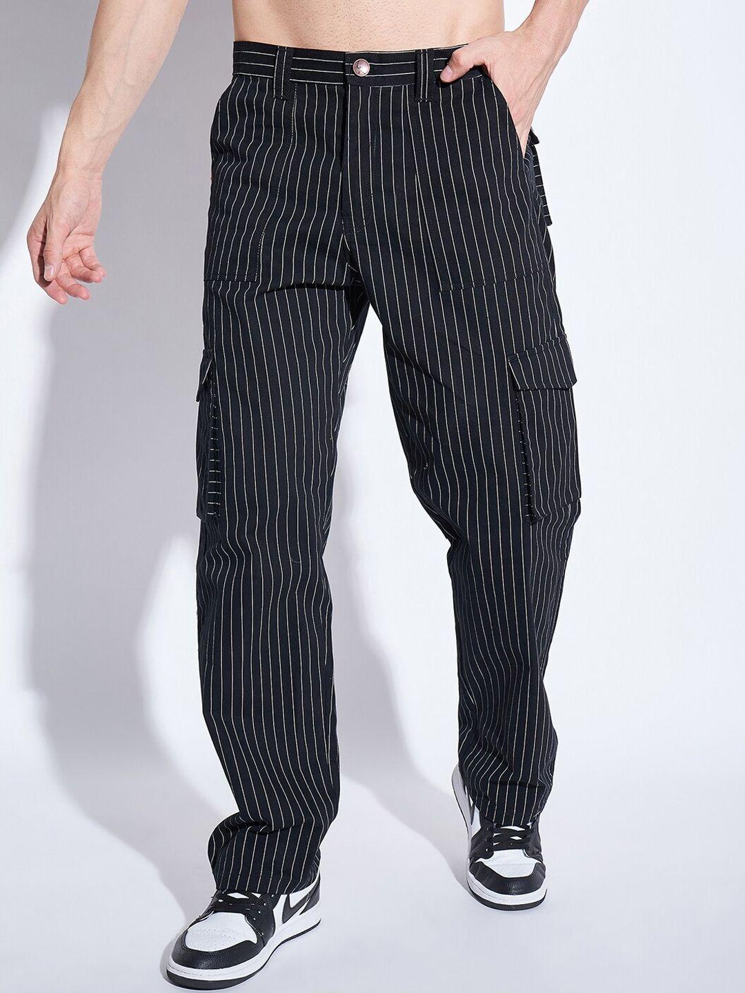 fugazee men striped relaxed loose fit easy wash cargo joggers