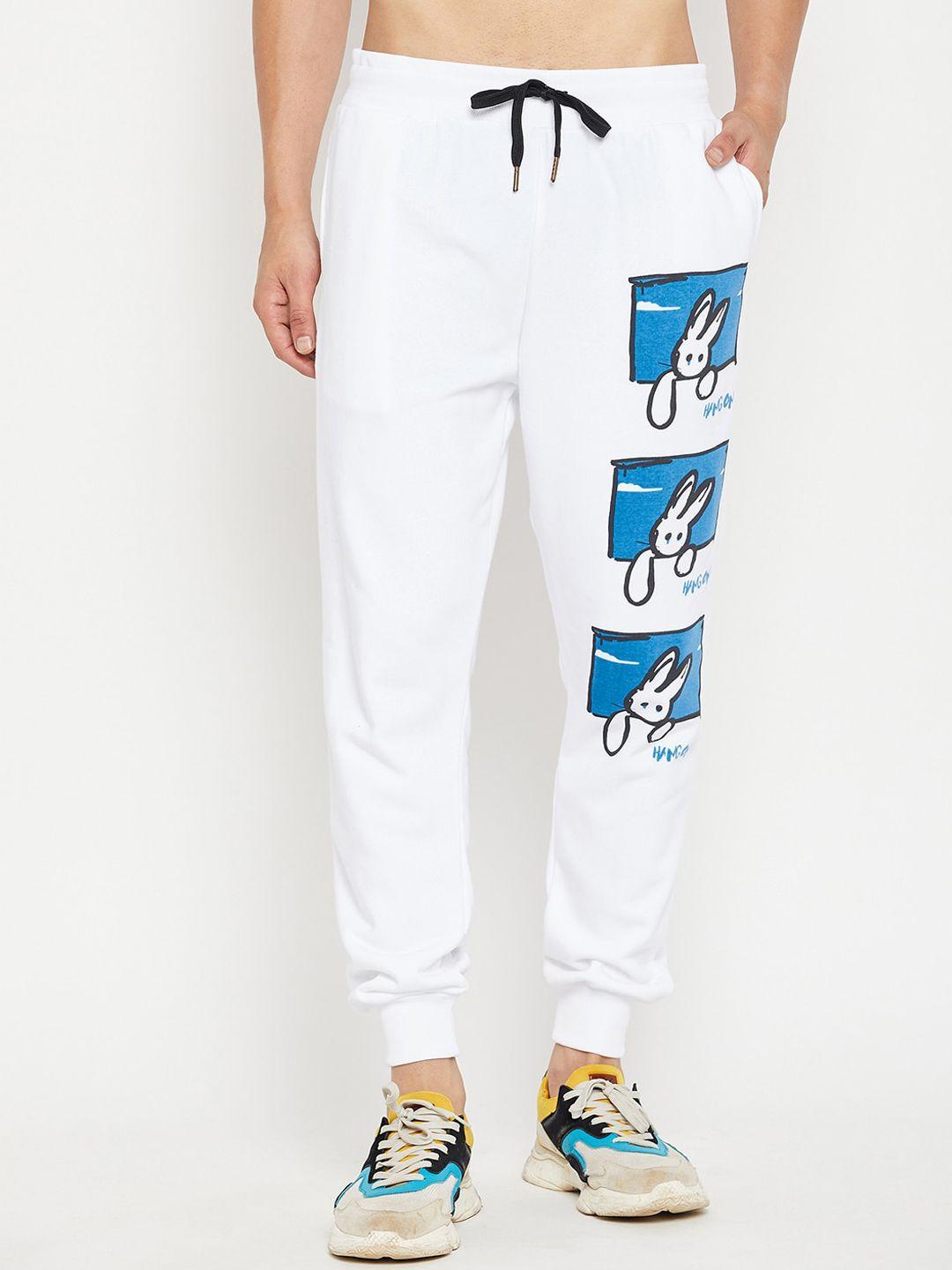 fugazee men white printed pure cotton joggers