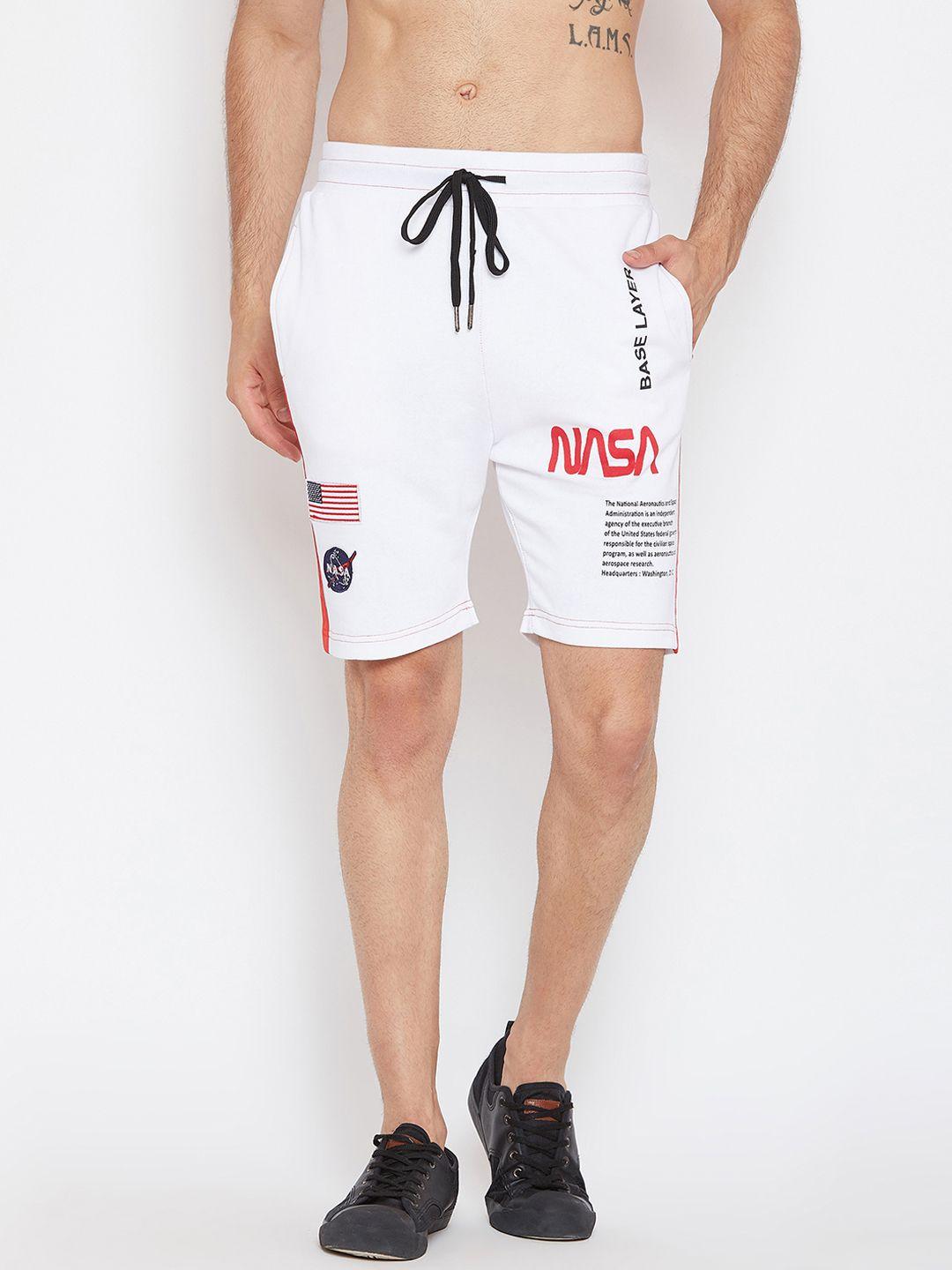 fugazee men white printed slim fit regular shorts